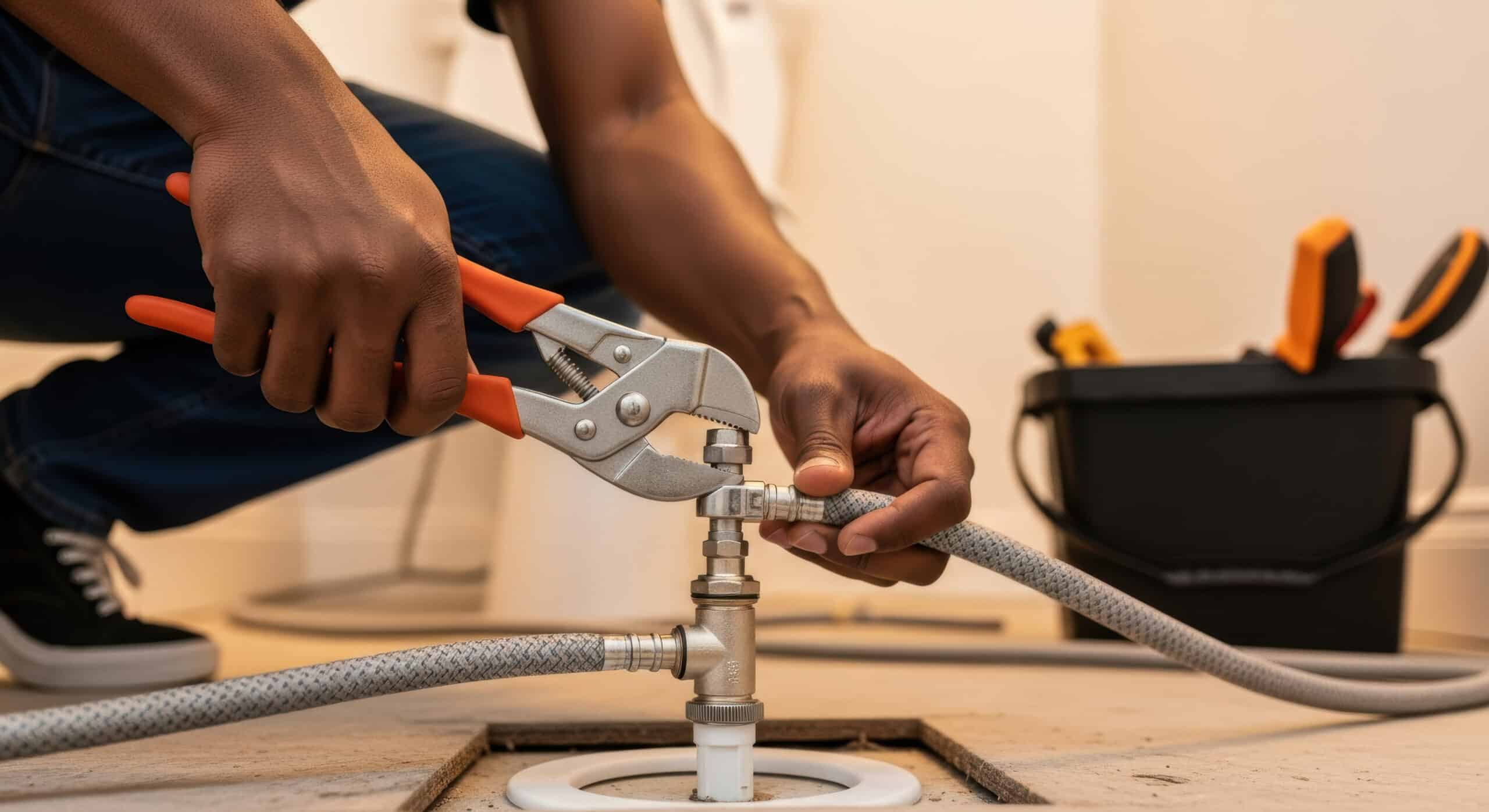 Flexible gas line connection being repaired
